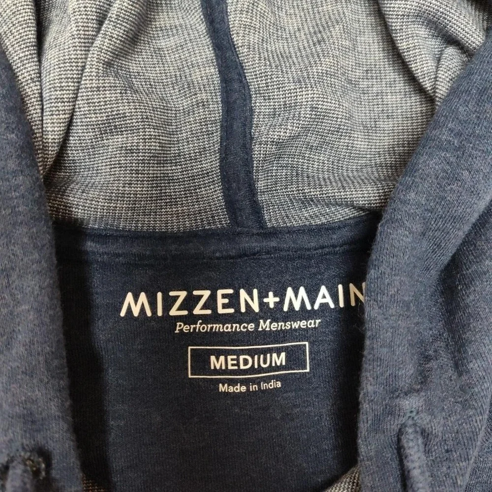 Mizzen+Main Hoodie Mens Medium Blue Henley Pullover Hooded Button 1P0-0408 - Picture 5 of 10